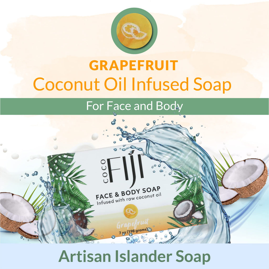 Organic Fiji Coco Fiji Soap Bar – Face & Body Moisturizing Soap with Coconut Oil & Grapefruit | Pack of 2