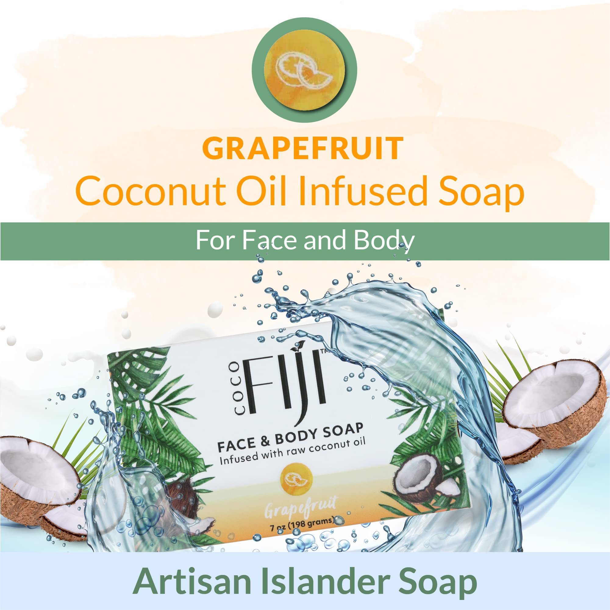 Organic Fiji Coco Fiji Soap Bar – Face & Body Moisturizing Soap with Coconut Oil & Grapefruit | Pack of 2