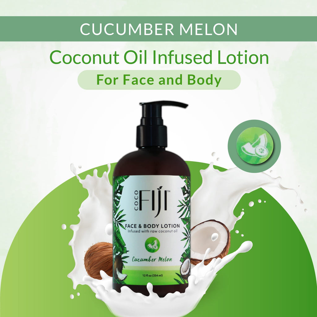 Organic Fiji Coco Fiji Face & Body Lotion with Coconut Oil – Cucumber Melon, 12 oz (Pack of 1)