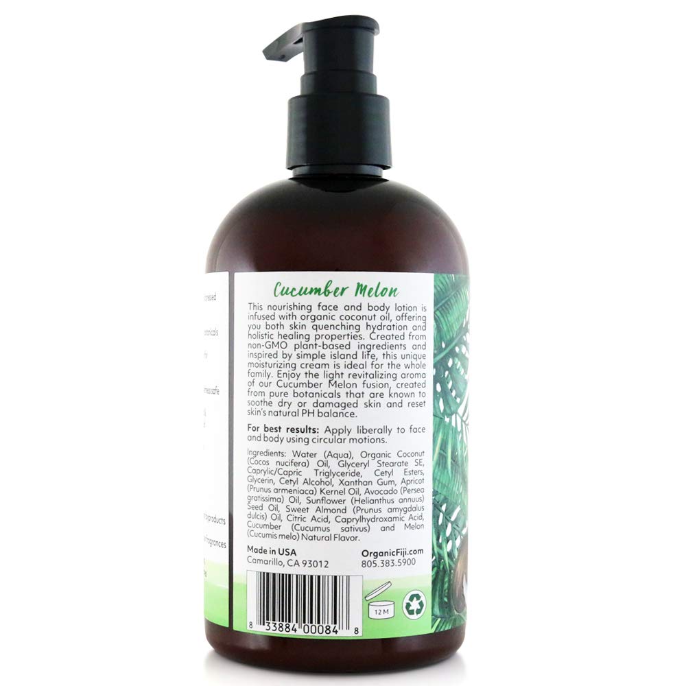 Organic Fiji Coco Fiji Face & Body Lotion with Coconut Oil – Cucumber Melon, 12 oz (Pack of 1)