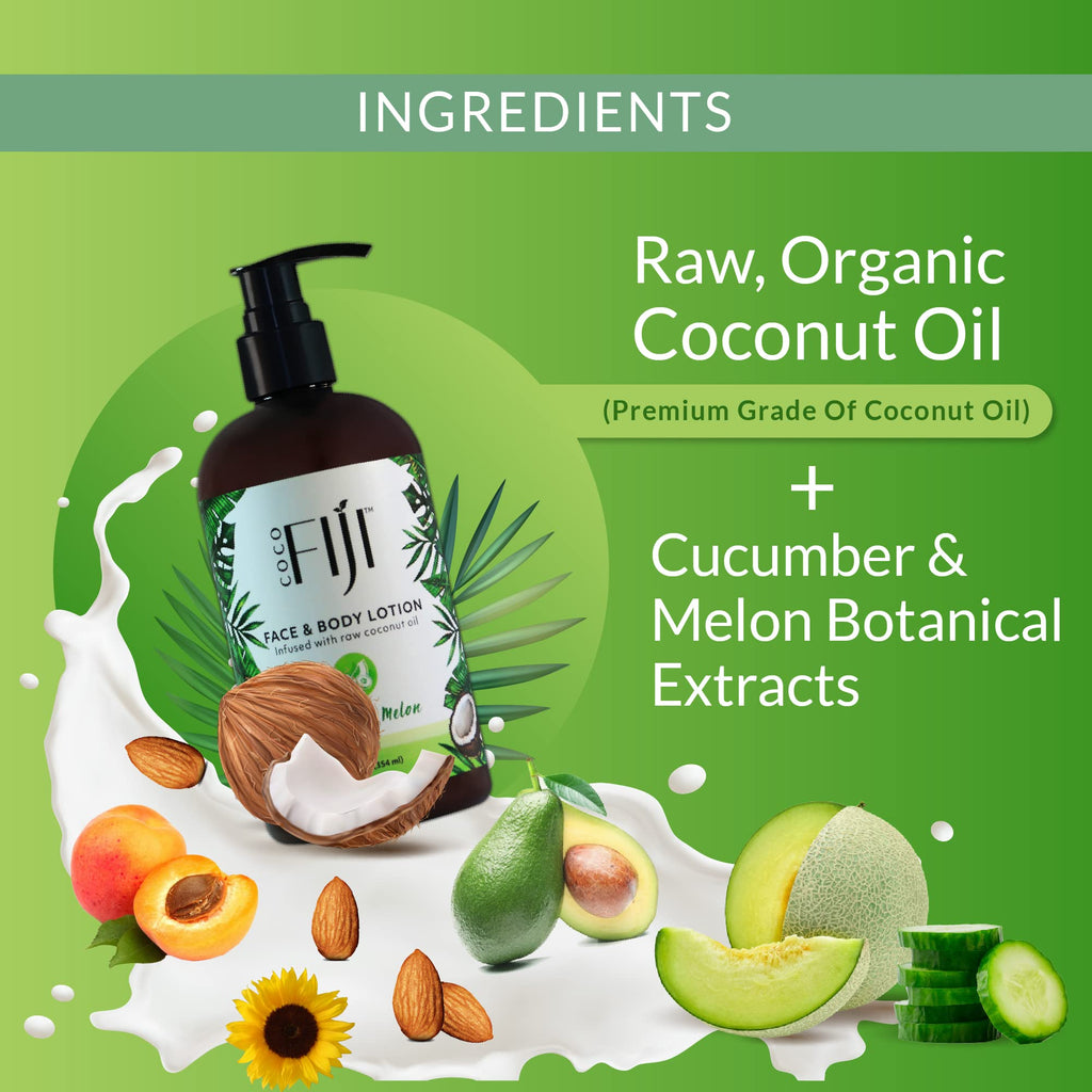 Organic Fiji Coco Fiji Face & Body Lotion with Coconut Oil – Cucumber Melon, 12 oz (Pack of 1)