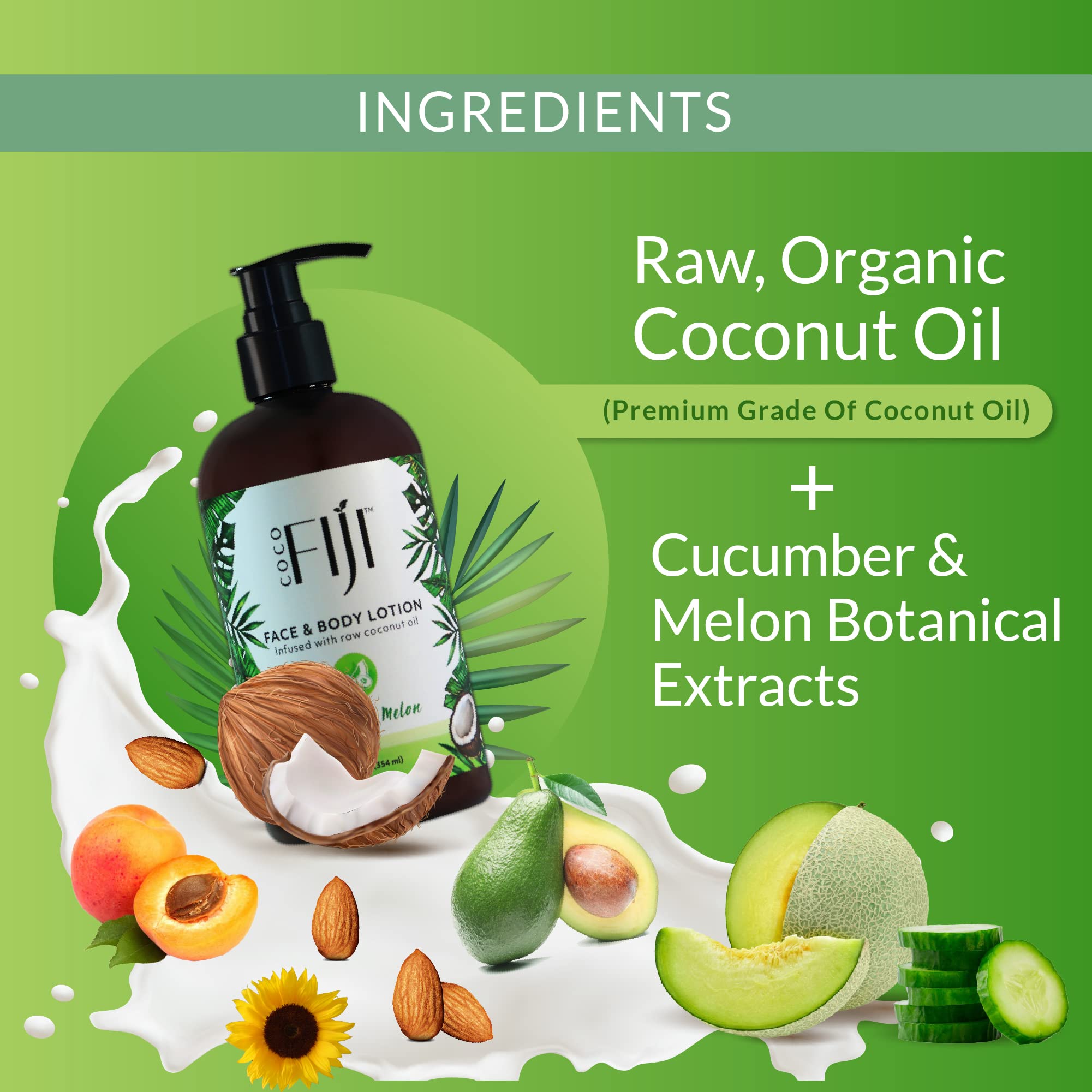 Organic Fiji Coco Fiji Face & Body Lotion with Coconut Oil – Cucumber Melon, 12 oz (Pack of 1)
