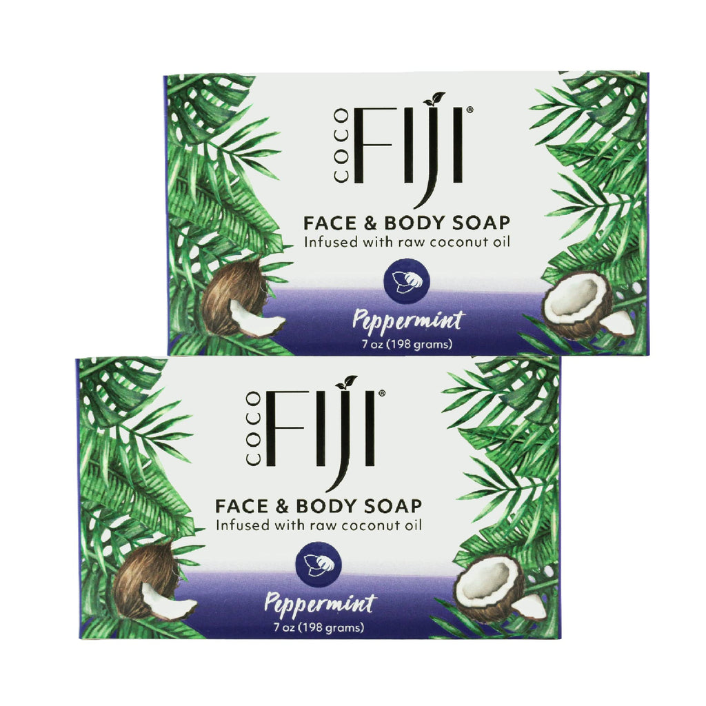 Organic Fiji Coco Fiji Soap Bar – Coconut Oil & Peppermint (Face & Body, 7 oz, Pack of 2)