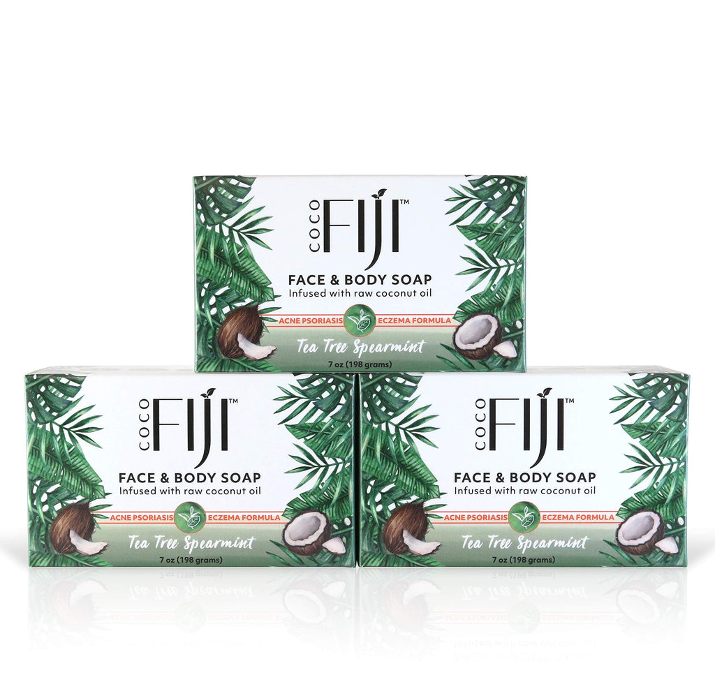 Organic Fiji Coco Fiji Soap Bar – Coconut Oil & Tea Tree Spearmint for Face & Body (7 oz, Pack of 3)