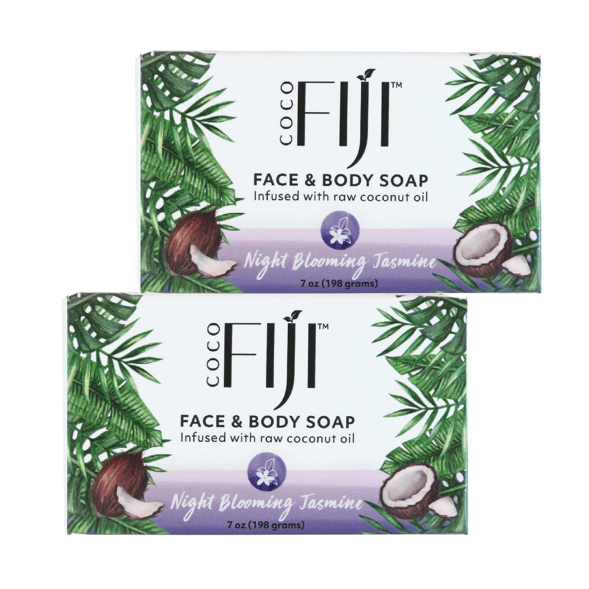 Coco Fiji Soap Bar with Organic Coconut Oil & Night Blooming Jasmine – Face & Body (Pack of 2)