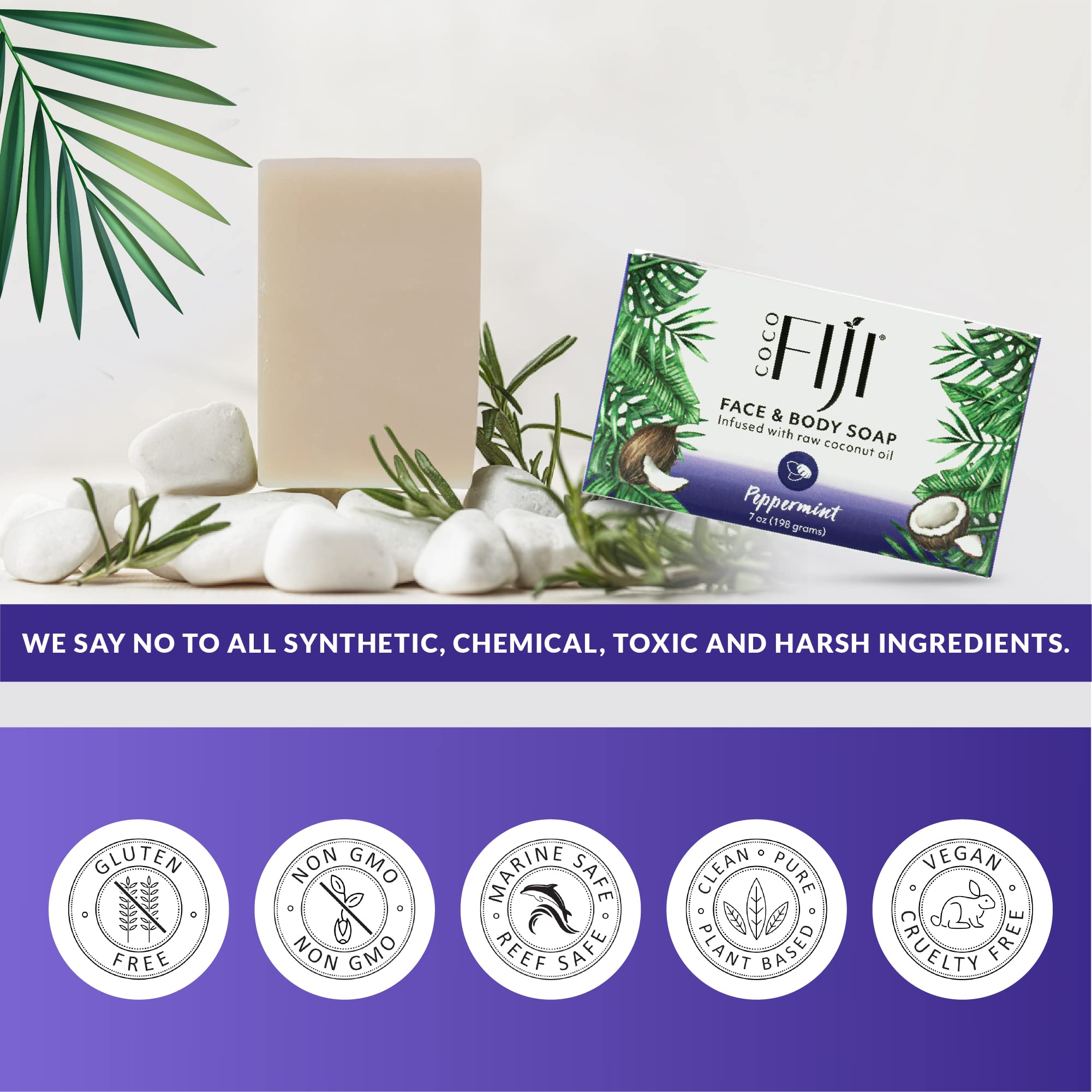 Organic Fiji Coco Fiji Soap Bar – Coconut Oil & Peppermint (Face & Body, 7 oz, Pack of 2)