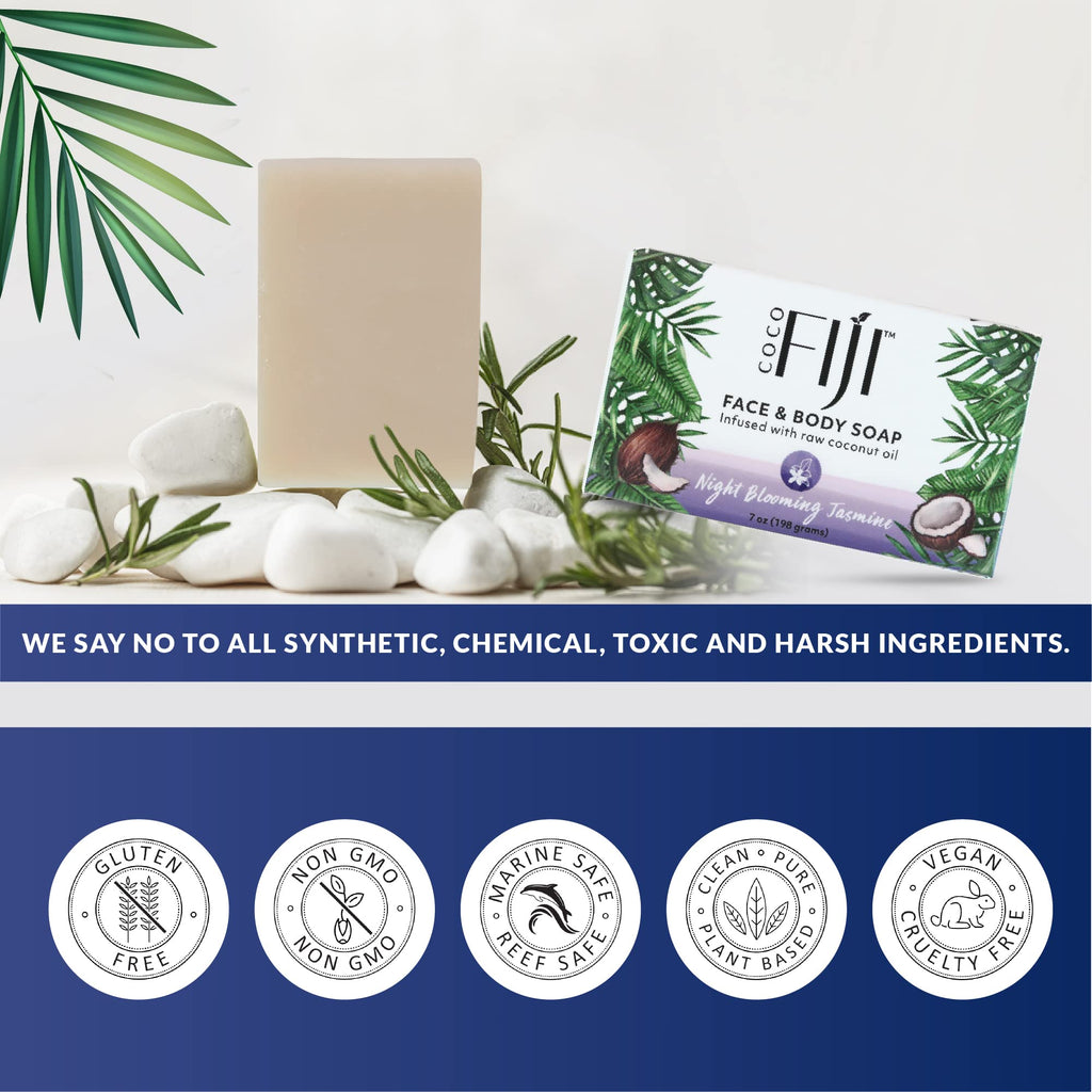 Coco Fiji Soap Bar with Organic Coconut Oil & Night Blooming Jasmine – Face & Body (Pack of 2)