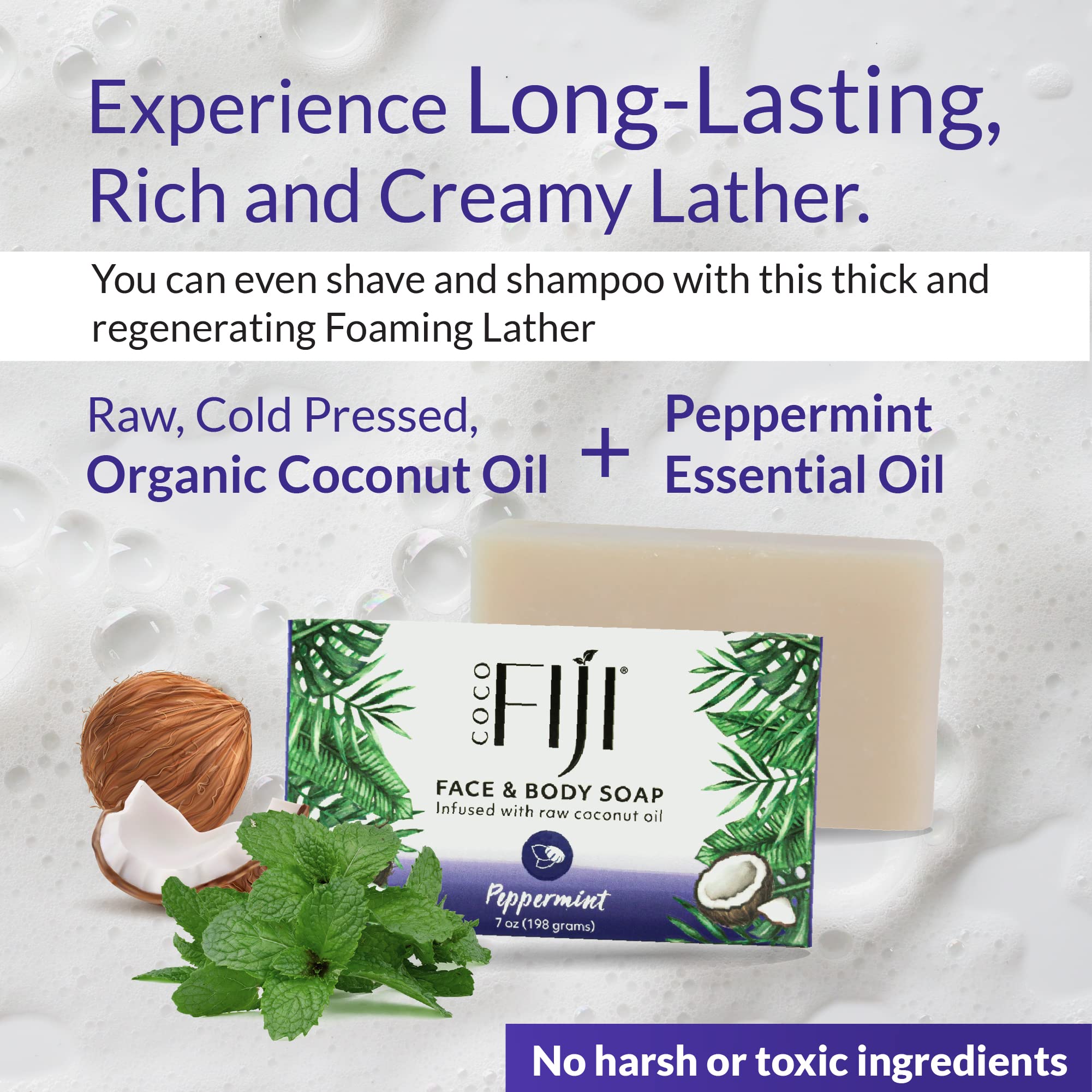 Organic Fiji Coco Fiji Soap Bar – Coconut Oil & Peppermint (Face & Body, 7 oz, Pack of 2)