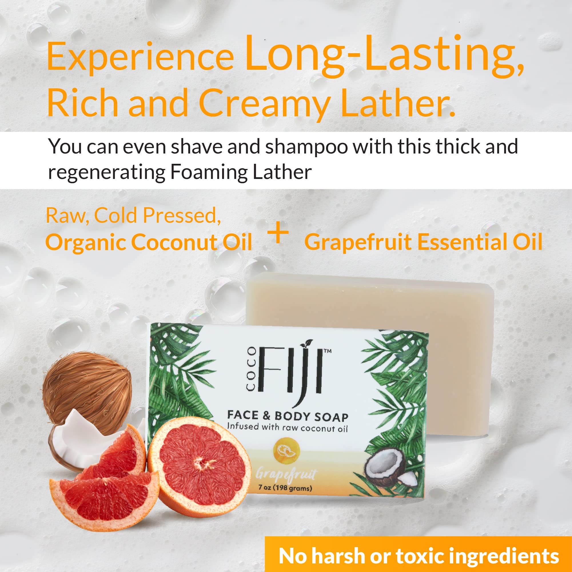 Organic Fiji Coco Fiji Soap Bar – Face & Body Moisturizing Soap with Coconut Oil & Grapefruit | Pack of 2