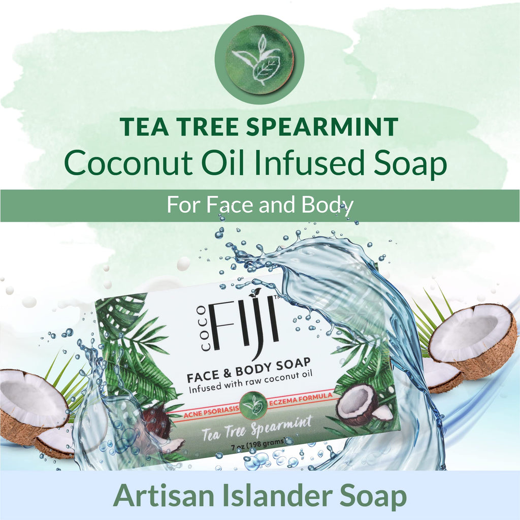 Organic Fiji Coco Fiji Soap Bar – Coconut Oil & Tea Tree Spearmint for Face & Body (7 oz, Pack of 3)