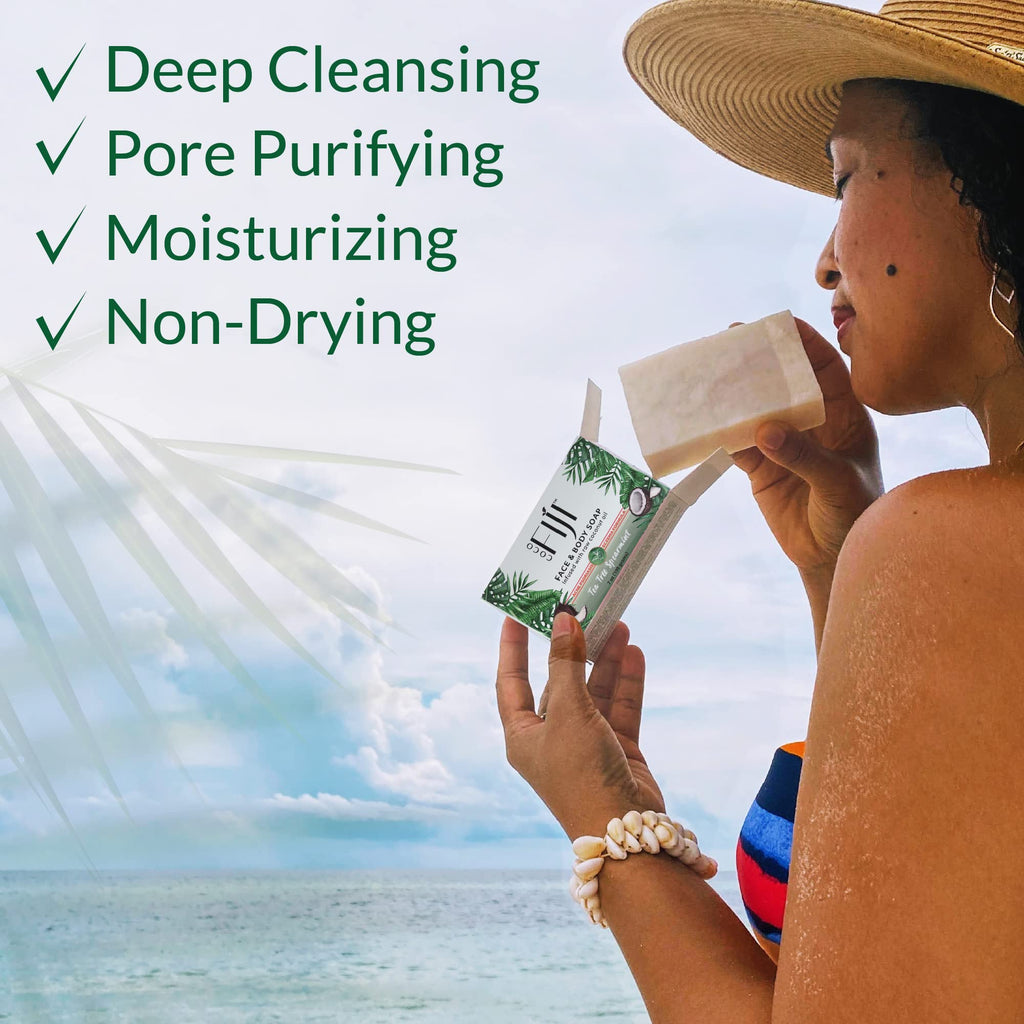 Organic Fiji Coco Fiji Soap Bar – Coconut Oil & Tea Tree Spearmint for Face & Body (7 oz, Pack of 3)