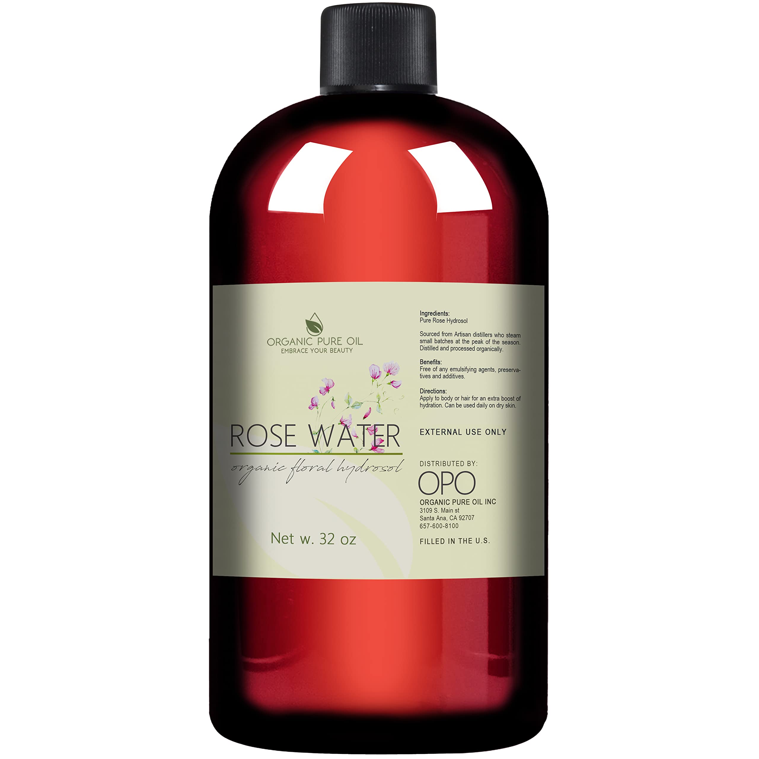 Organic Pure Oil 32 oz Rose Hydrosol Water – Pure Rosewater Spray for Skin & Hair