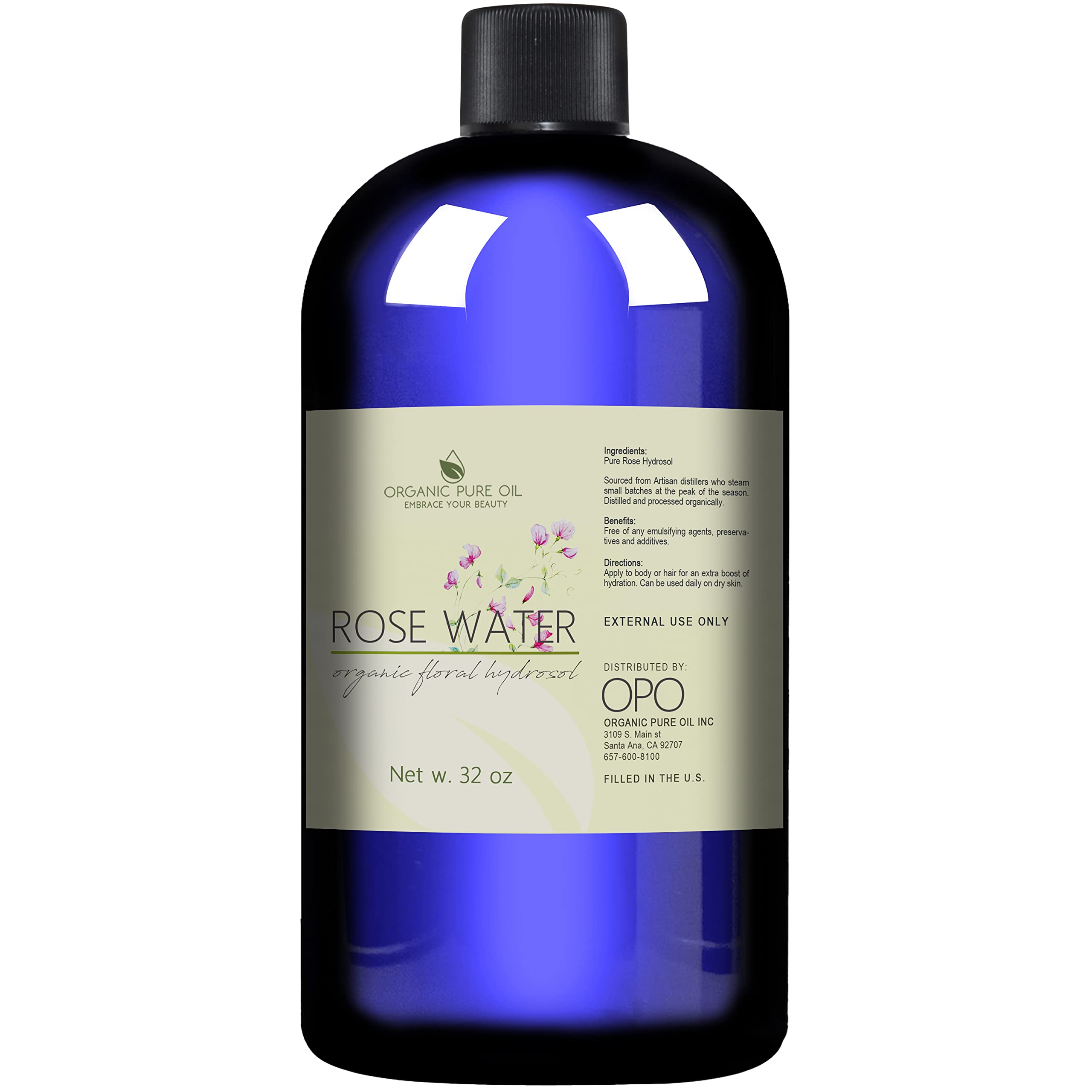 Organic Pure Oil 32 oz Rose Hydrosol Water – Pure Rosewater Spray for Skin & Hair