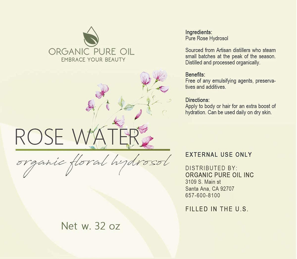 Organic Pure Oil 32 oz Rose Hydrosol Water – Pure Rosewater Spray for Skin & Hair
