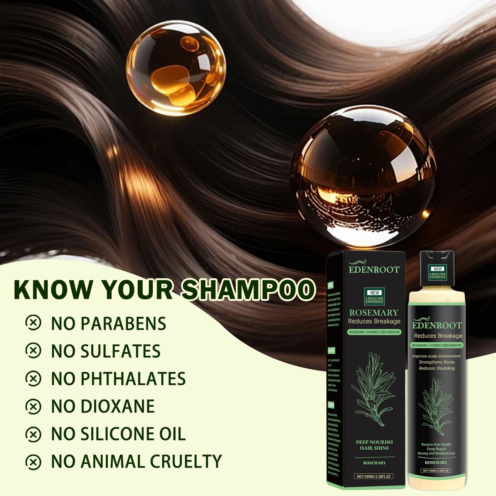 Organic Rosemary Hair Growth Shampoo with Hydrolyzed Keratin – Sulfate-Free Volumizing Shampoo for Men & Women (3-Bottle Pack)