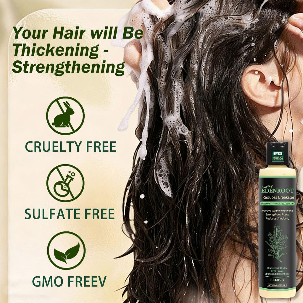 Organic Rosemary Hair Growth Shampoo with Hydrolyzed Keratin – Sulfate-Free Thickening (1 bottle)