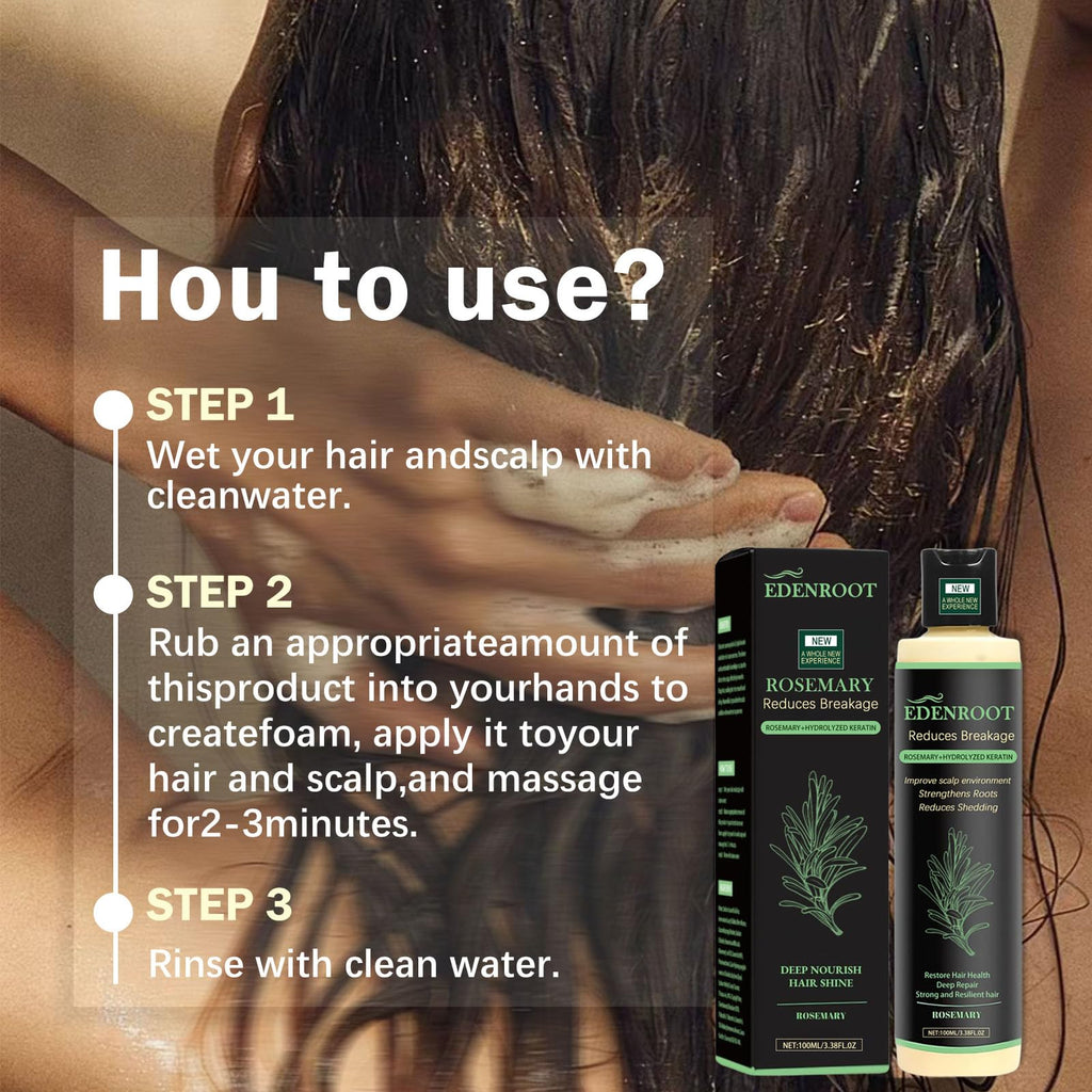 Organic Rosemary Hair Growth Shampoo with Hydrolyzed Keratin – Sulfate-Free Volumizing Shampoo for Men & Women (3-Bottle Pack)