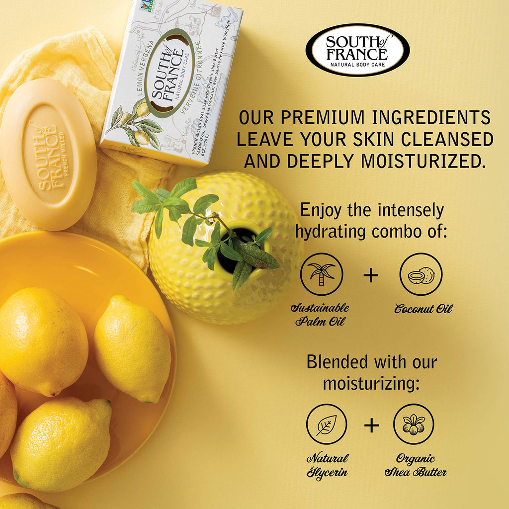 Lemon Verbena Clean Bar Soap | South Of France Triple-Milled, Vegan 4-Pack (6 oz)