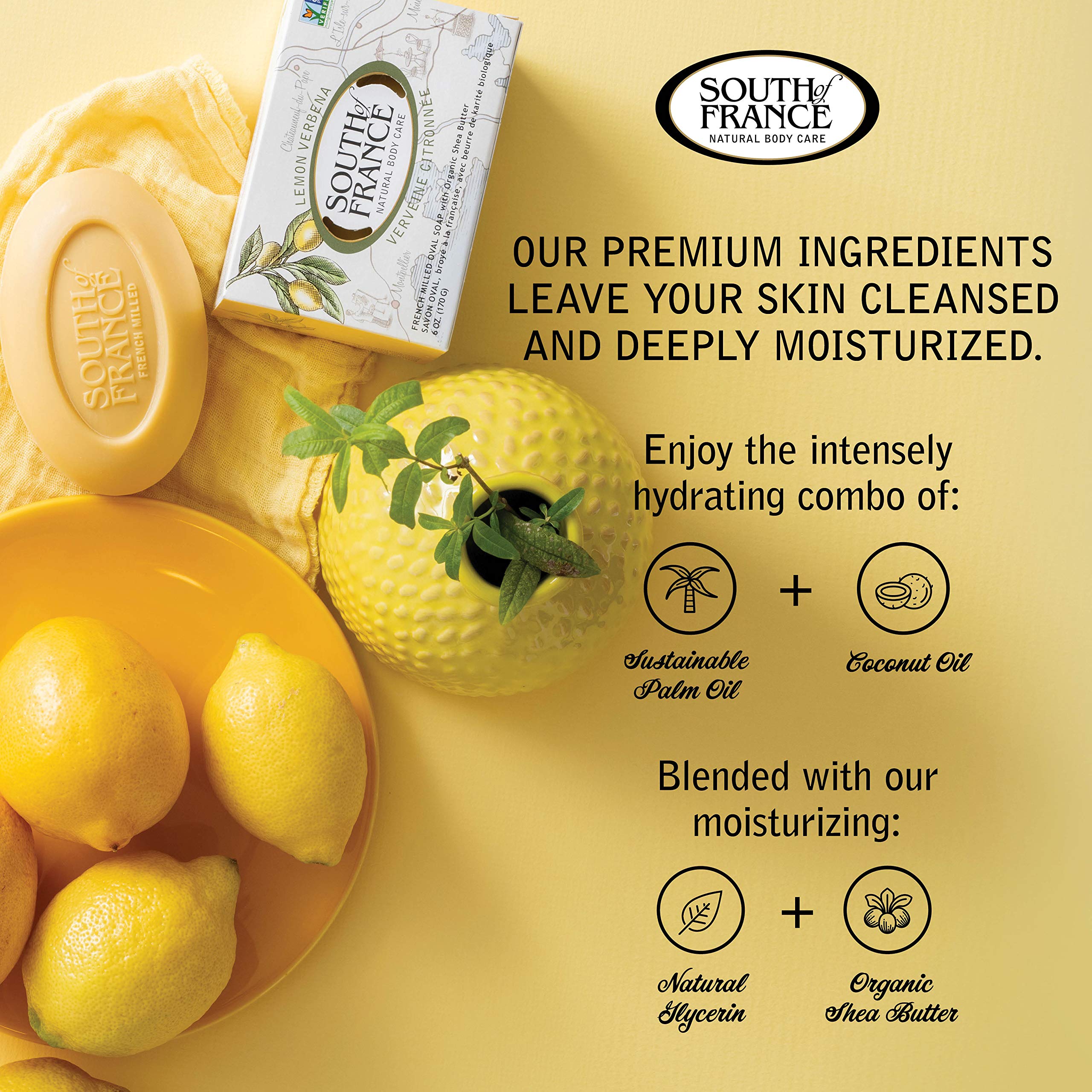 Lemon Verbena Clean Bar Soap | South Of France Triple-Milled, Vegan 4-Pack (6 oz)