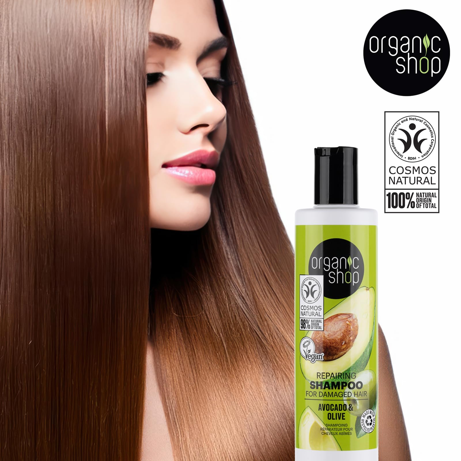 Organic Shop Avocado Repairing Shampoo & Conditioner – Hydrate Dry Hair, Vegan, Paraben & Sulfate Free, COSMOS Natural (Pack of 2)