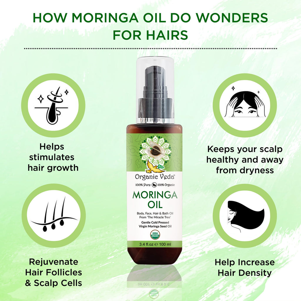 Organic Veda Moringa Oil Virgin 100% Pure & USDA Organic - Multi-Purpose Oil for Face, Hair, Skin