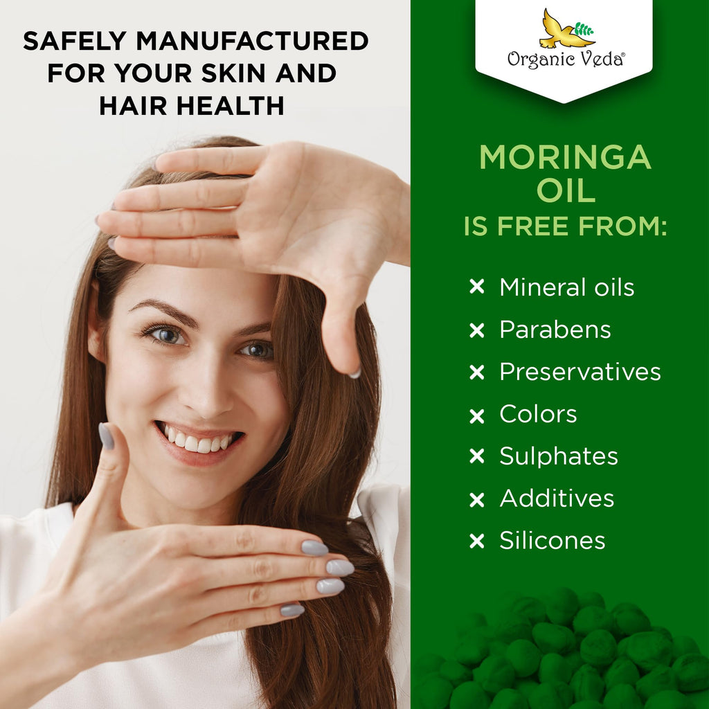 Organic Veda Moringa Oil Virgin 100% Pure & USDA Organic - Multi-Purpose Oil for Face, Hair, Skin