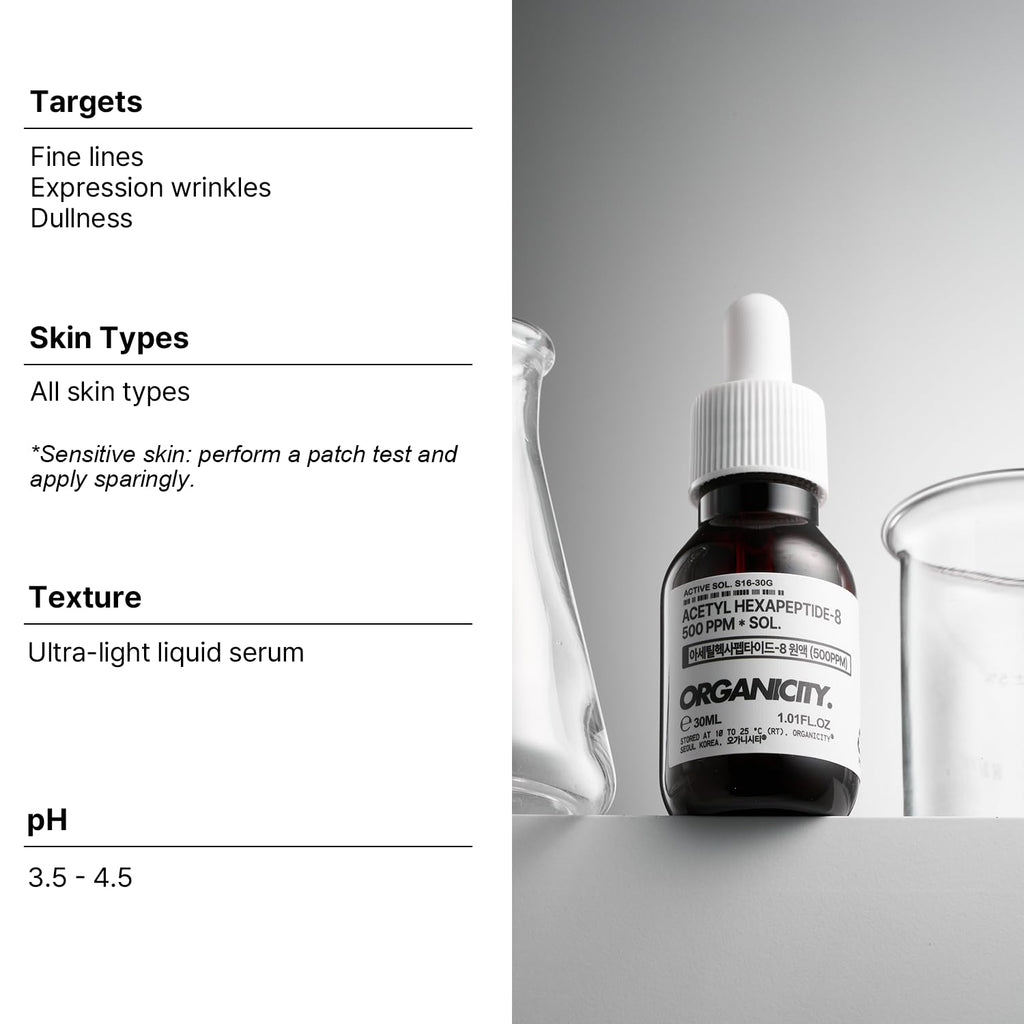 Organicity Argireline Solution 10% Acetyl Hexapeptide-8 Serum – 1.01 fl oz + 0.16 fl oz | Lifting & Firming
