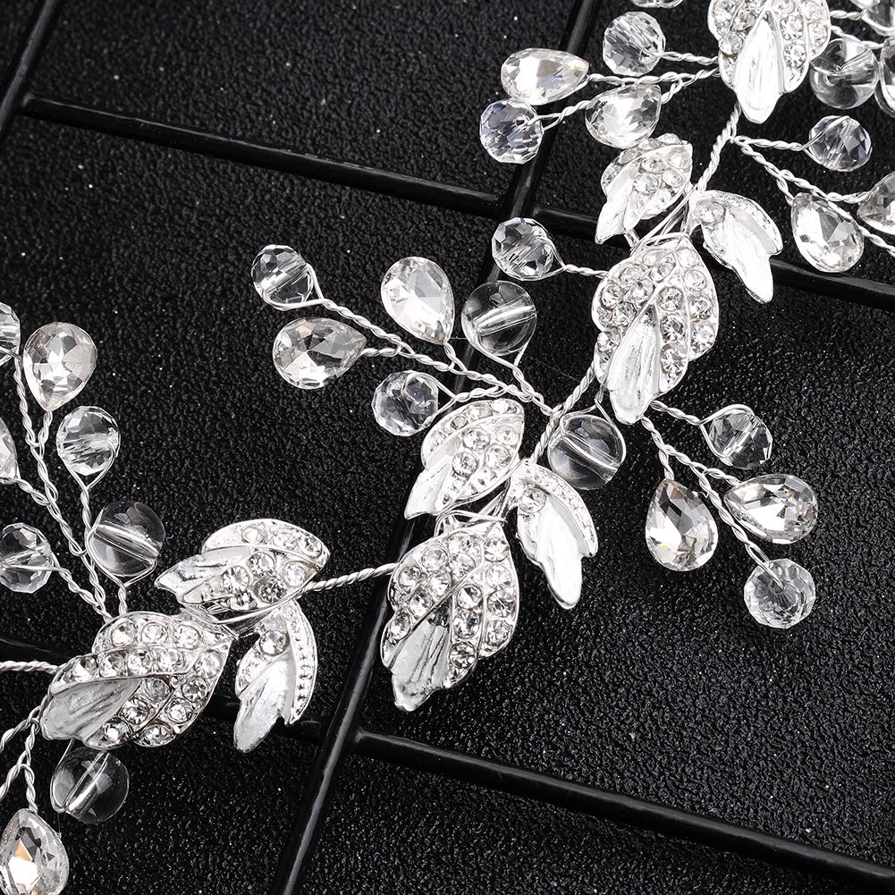 Oriamour Crystal Bridal Headband - Leaves Design, Silver, 12.6 Inches | Wedding Headpiece