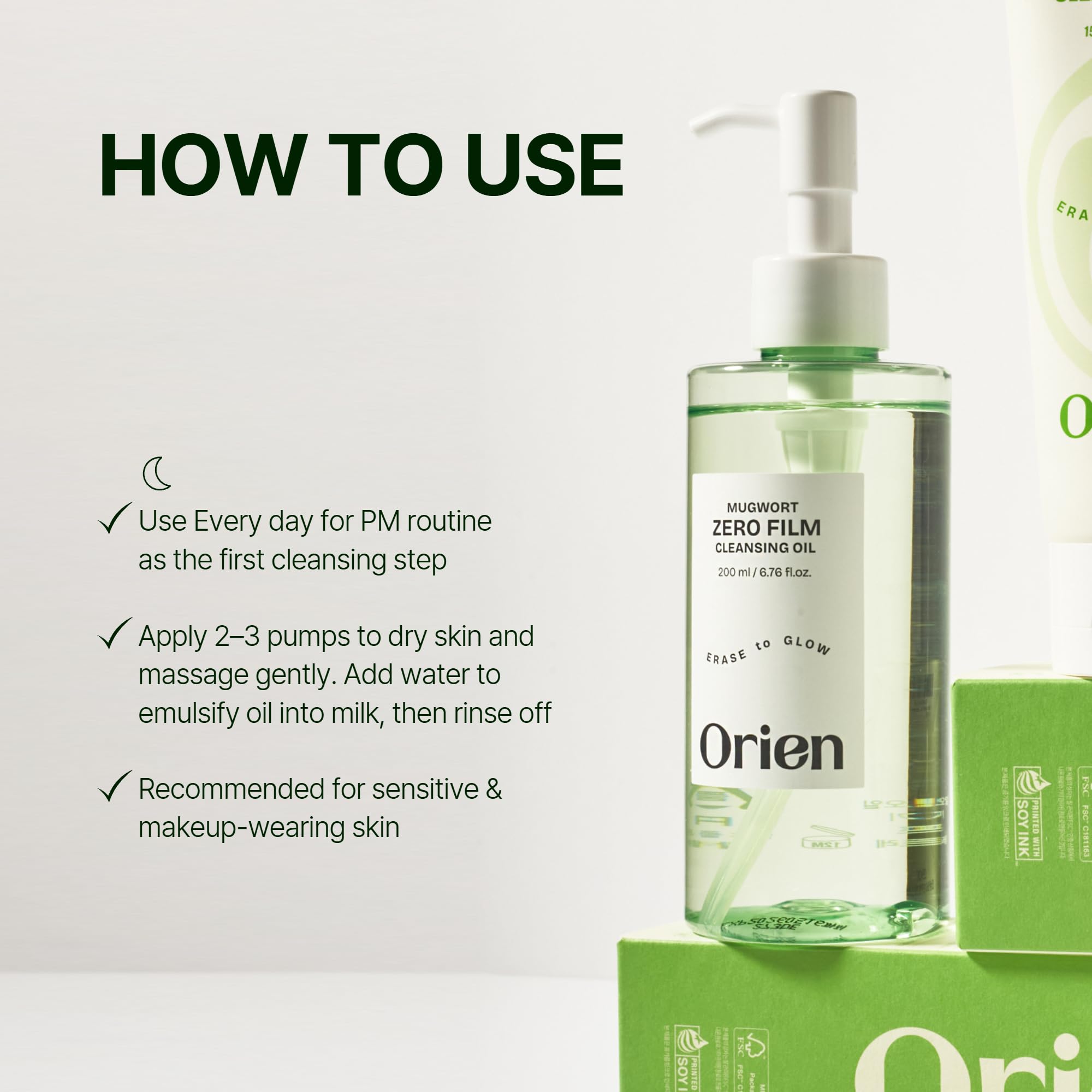 Orien Mugwort Zero Film Cleansing Oil – 6.76 fl oz | Gentle Double Cleansing