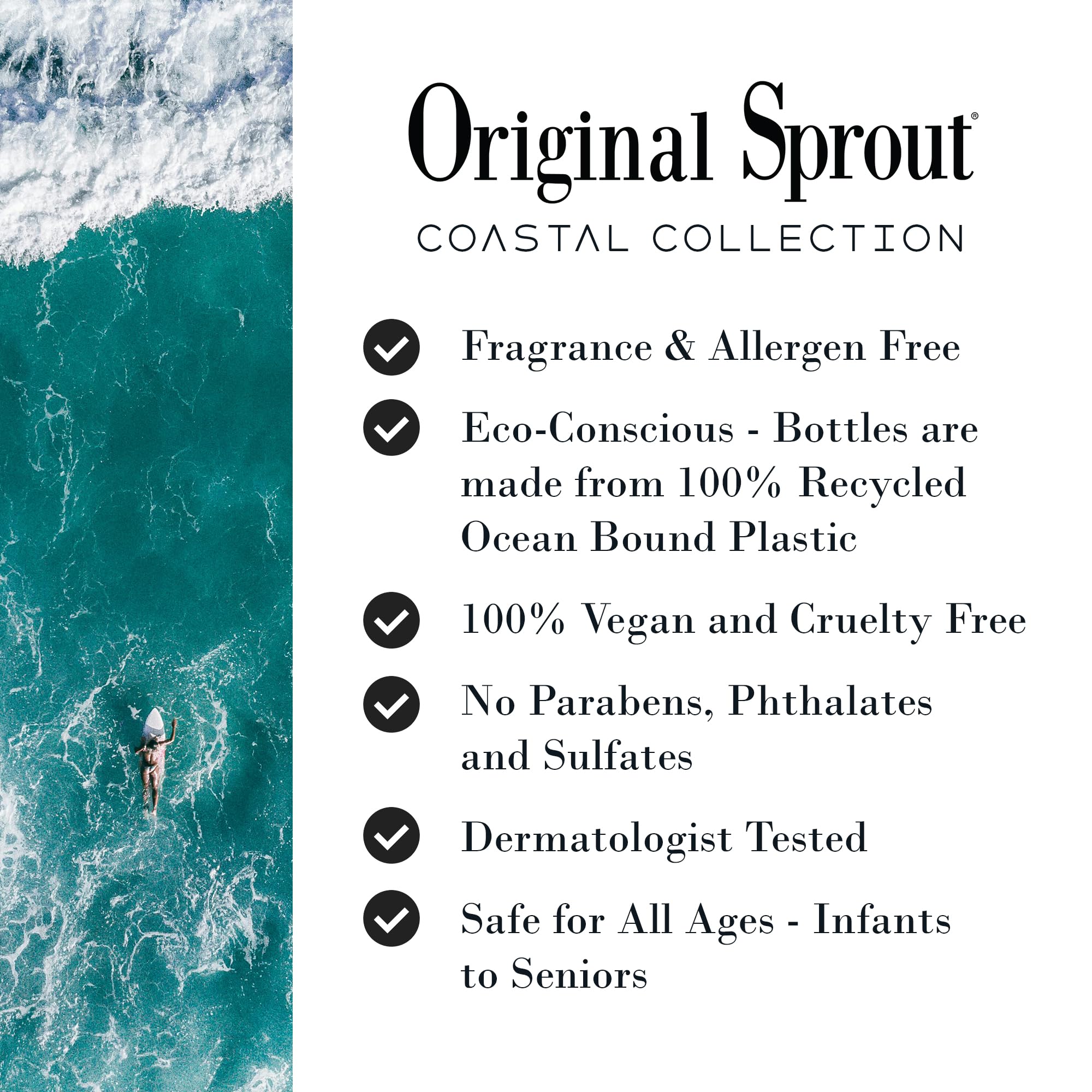 Original Sprout Coastal Collection Shampoo - Fragrance-Free, Vegan, 8 oz (All Hair Types)