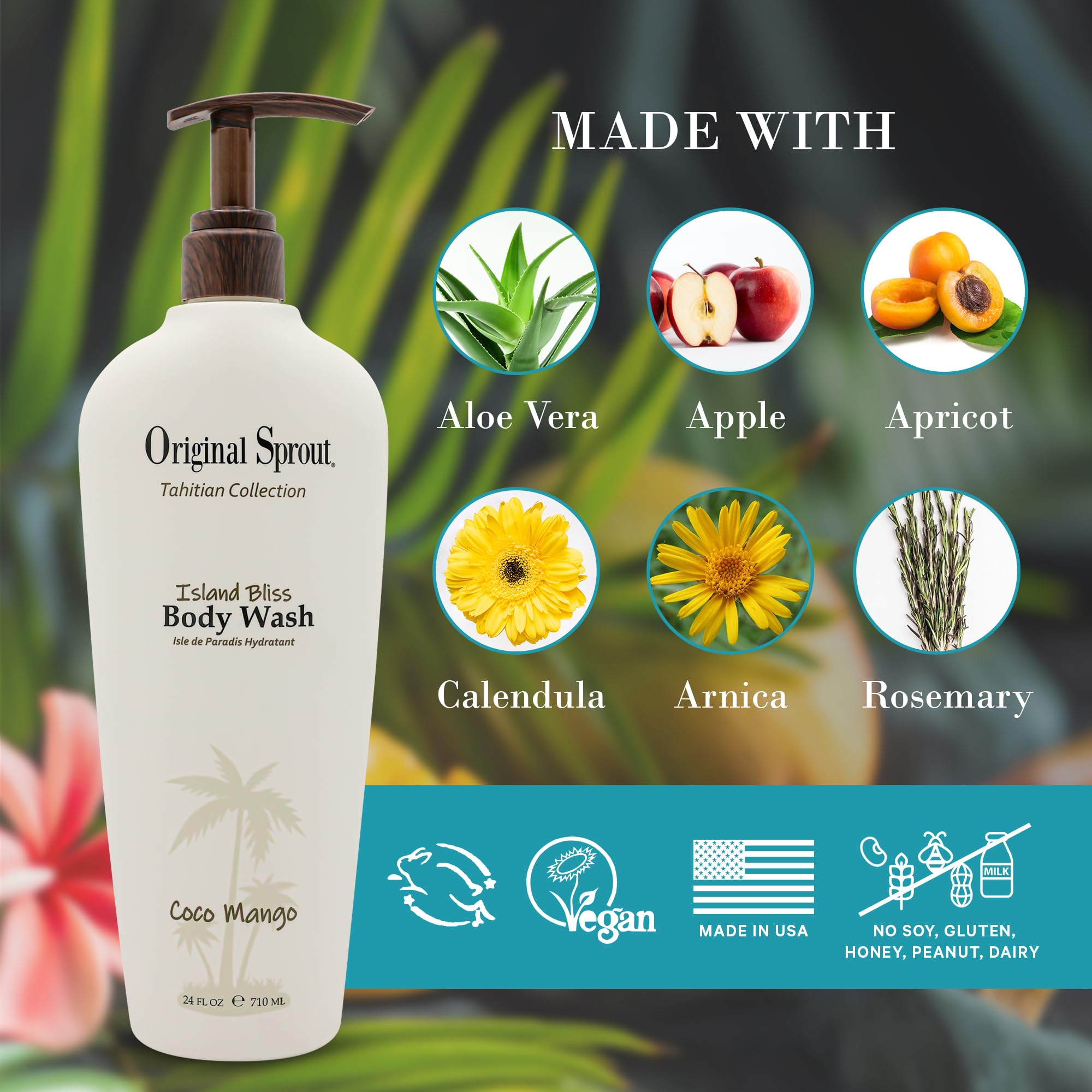 Original Sprout Island Bliss Moisturizing Body Wash – Calendula, Rosemary, Coconut Mango