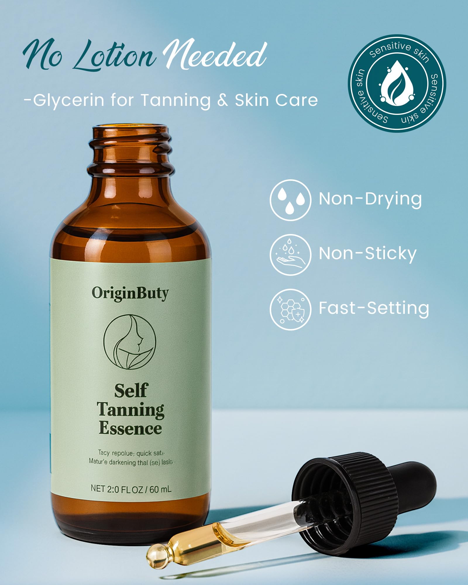 Originbuty Face Tanning Drops – DHA Self Tanner with Glycerin, No Dye, No Mixing, 6+ Day Glow