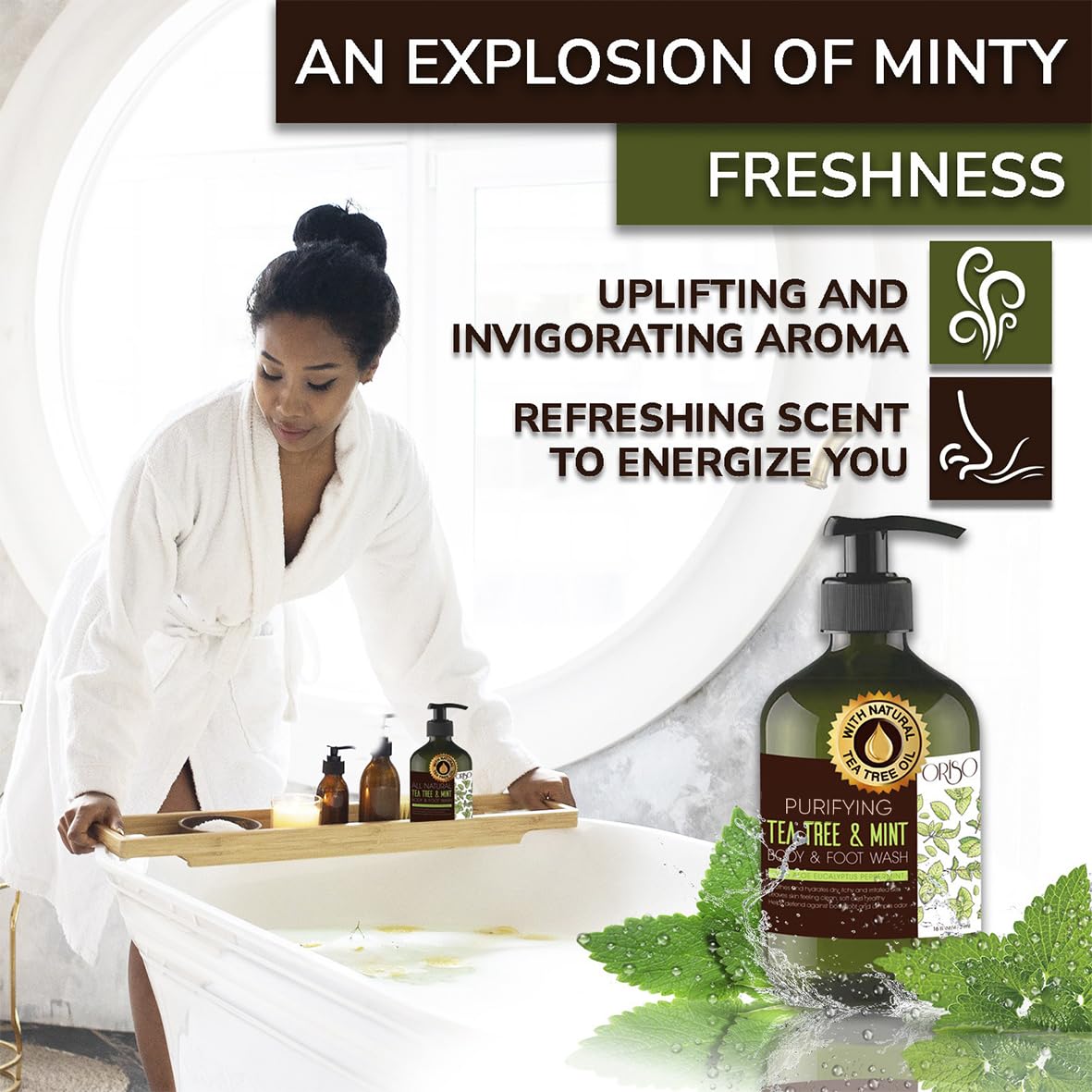 ORISO Tea Tree Mint Body Wash for Women & Men – Hydrating, Invigorating Cleanse (16oz)