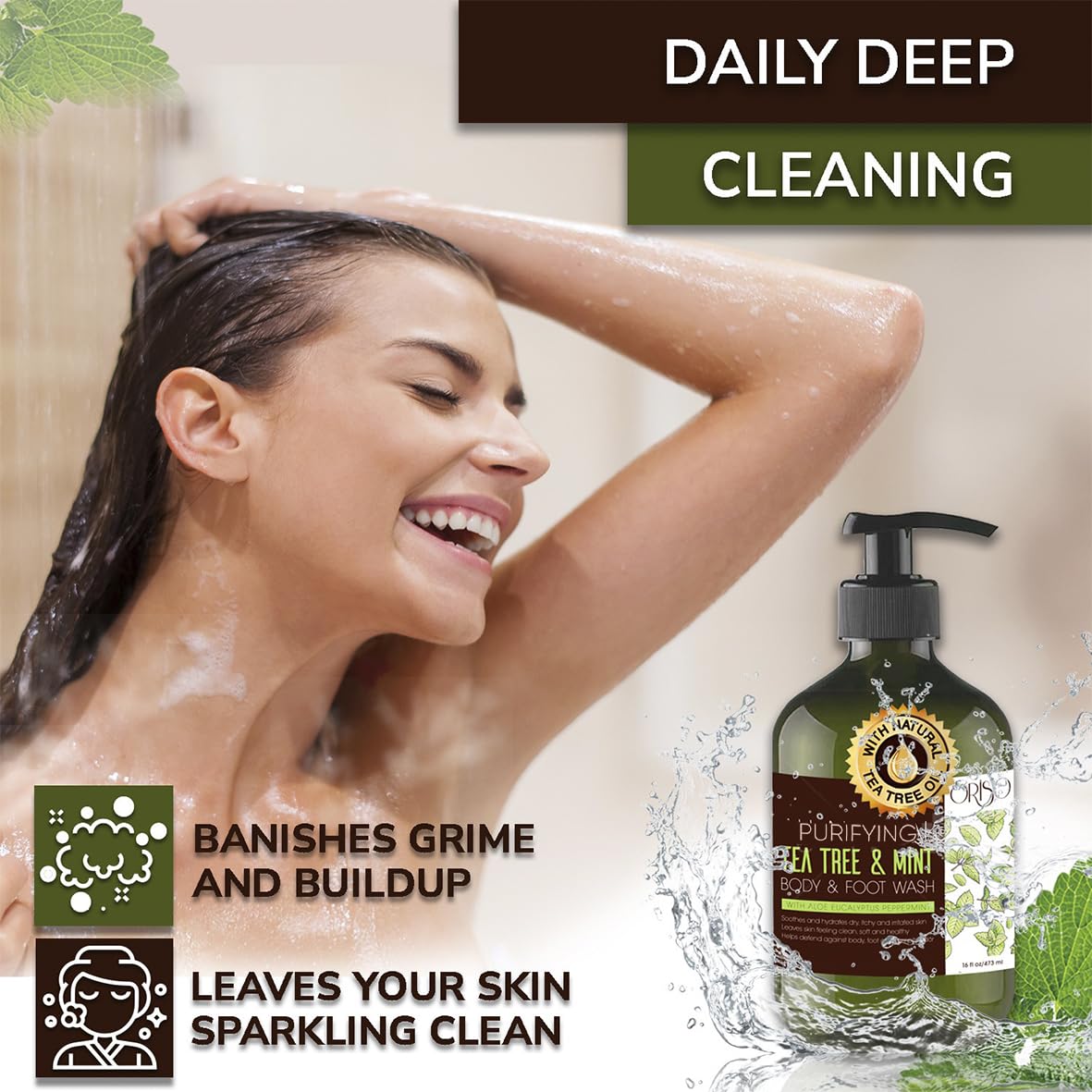 ORISO Tea Tree Mint Body Wash for Women & Men – Hydrating, Invigorating Cleanse (16oz)
