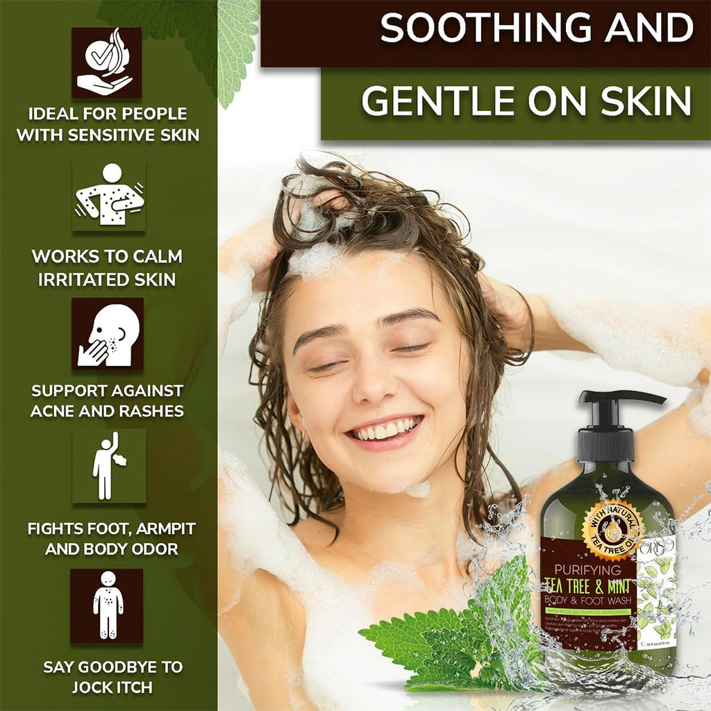 ORISO Tea Tree Mint Body Wash for Women & Men – Hydrating, Invigorating Cleanse (16oz)