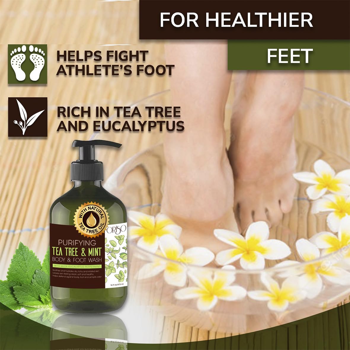 ORISO Tea Tree Mint Body Wash for Women & Men – Hydrating, Invigorating Cleanse (16oz)