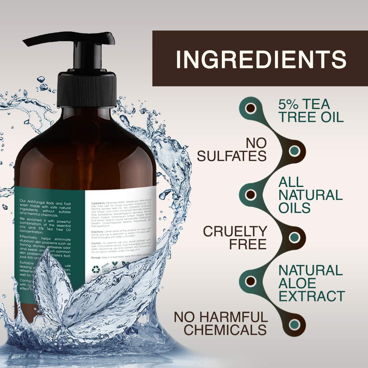 ORISO Tea Tree Oil Body Wash - Moisturizing, Sulfate-Free, 16oz