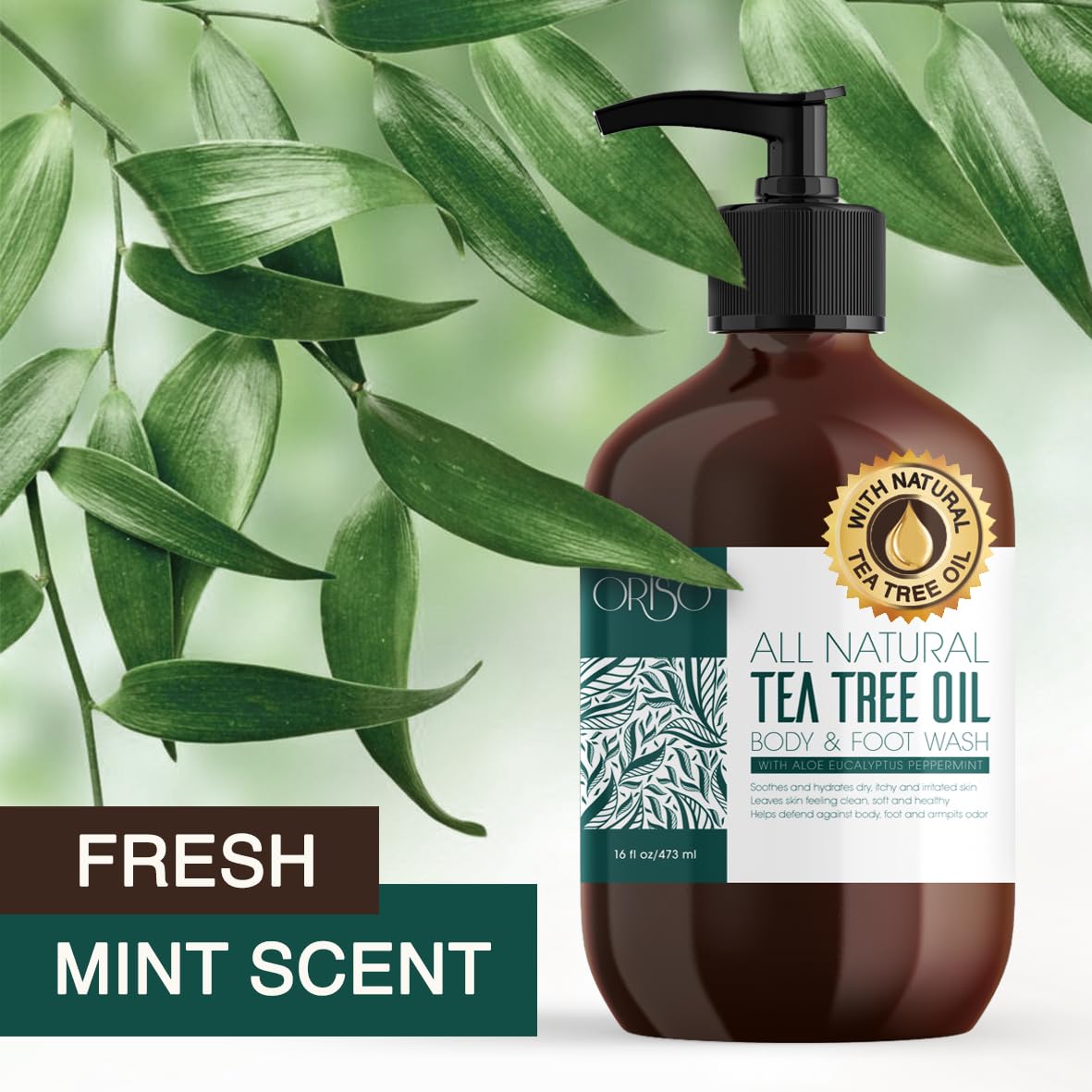 ORISO Tea Tree Oil Body Wash - Moisturizing, Sulfate-Free, 16oz