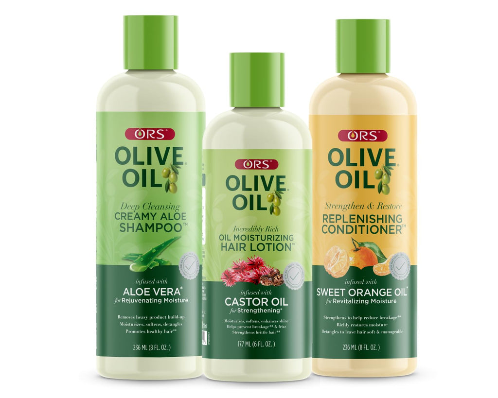 ORS Olive Oil Shampoo, Conditioner & Hair Lotion 3-Piece Set | Stronger, Healthier Hair