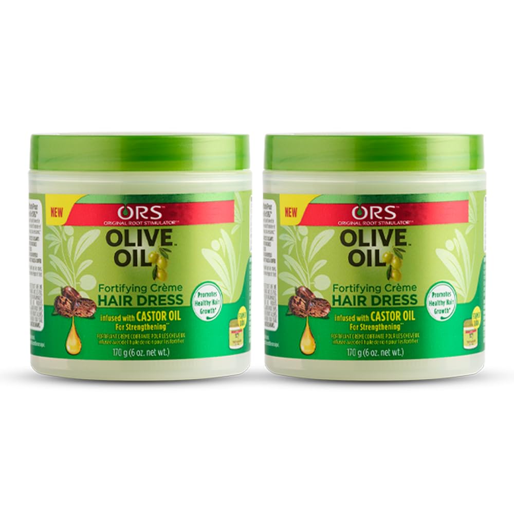 ORS Olive Oil Fortifying Cream Hair Dress with Castor Oil – Strengthening Moisturizer 6 oz (Pack of 2)