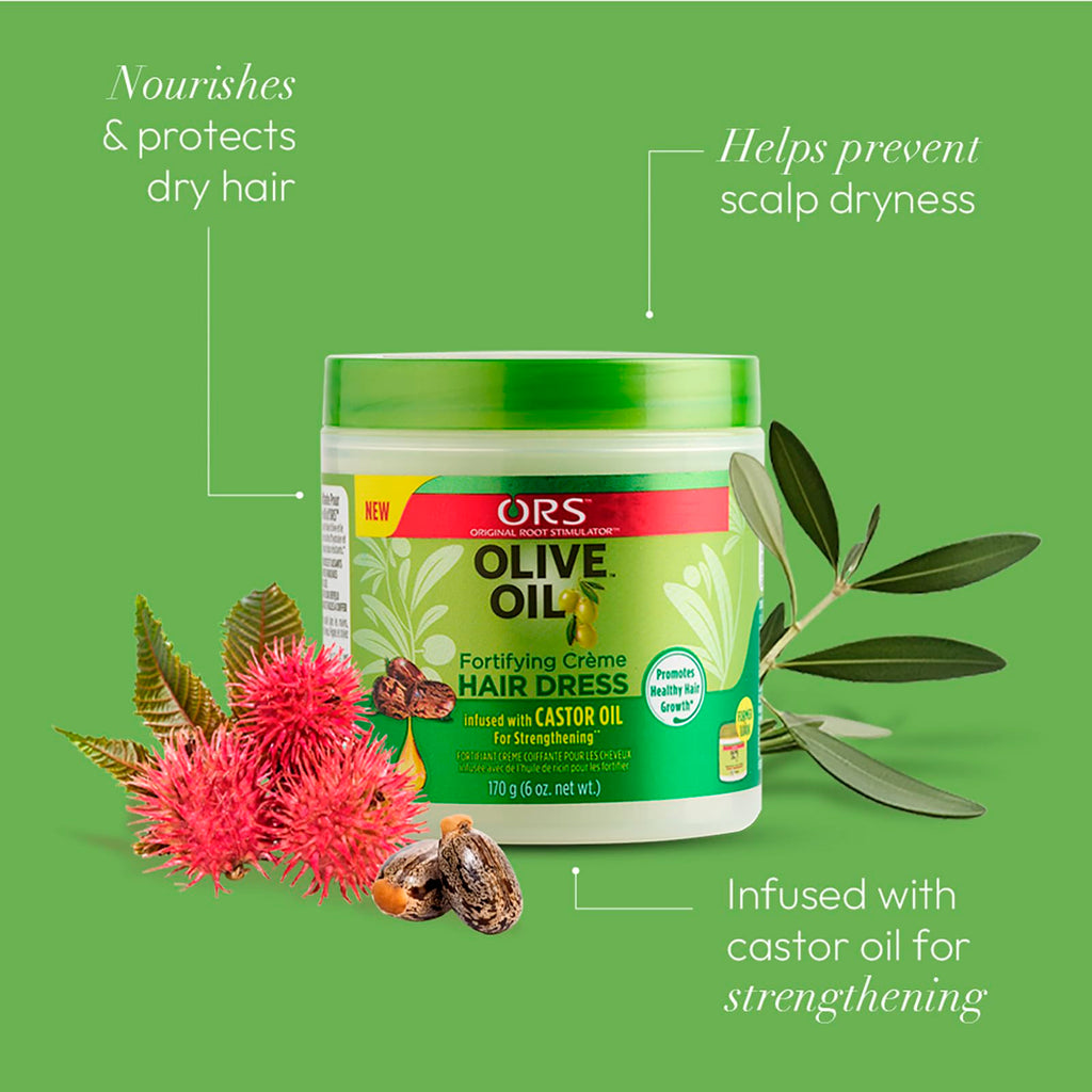 ORS Olive Oil Fortifying Cream Hair Dress with Castor Oil – Strengthening Moisturizer 6 oz (Pack of 2)