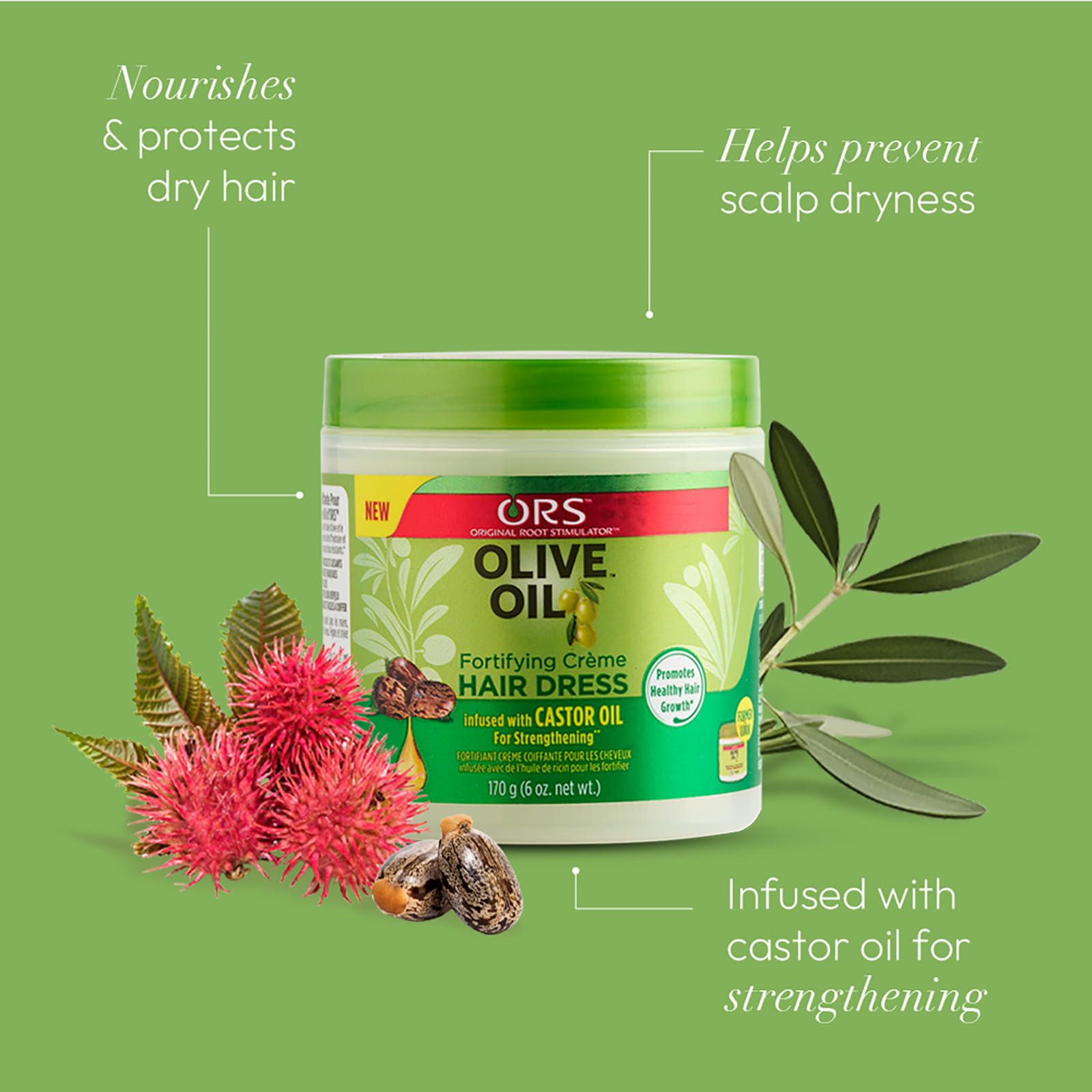ORS Olive Oil Fortifying Cream Hair Dress with Castor Oil – Strengthening Moisturizer 6 oz (Pack of 2)