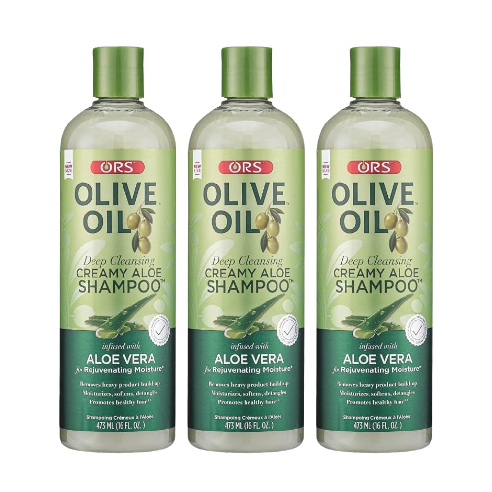 ORS Olive Oil Deep Cleansing Creamy Aloe Shampoo with Aloe Vera – Rejuvenating Moisture, 16 oz (Pack of 3)