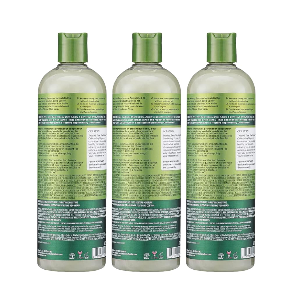 ORS Olive Oil Deep Cleansing Creamy Aloe Shampoo with Aloe Vera – Rejuvenating Moisture, 16 oz (Pack of 3)