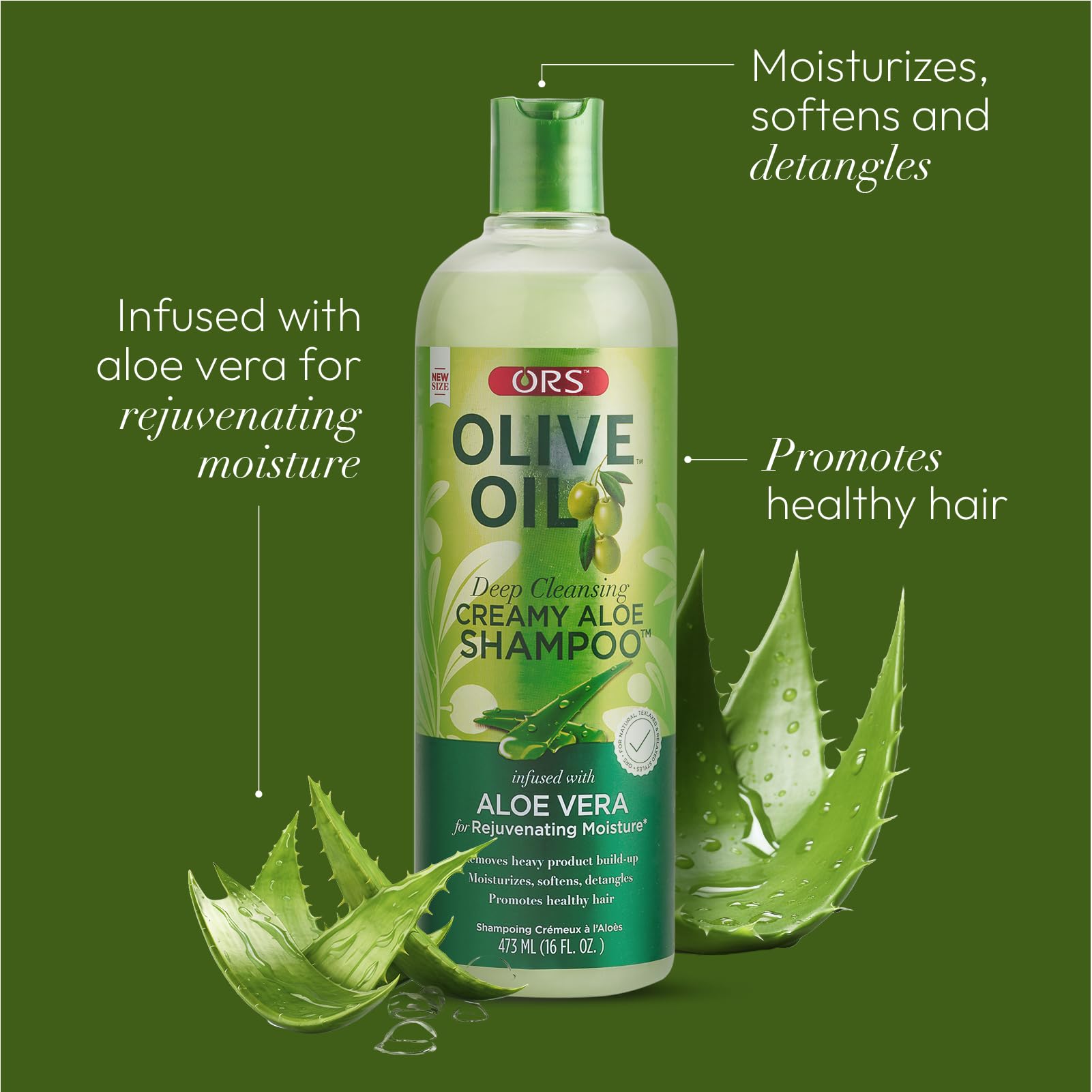 ORS Olive Oil Deep Cleansing Creamy Aloe Shampoo with Aloe Vera – Rejuvenating Moisture, 16 oz (Pack of 3)