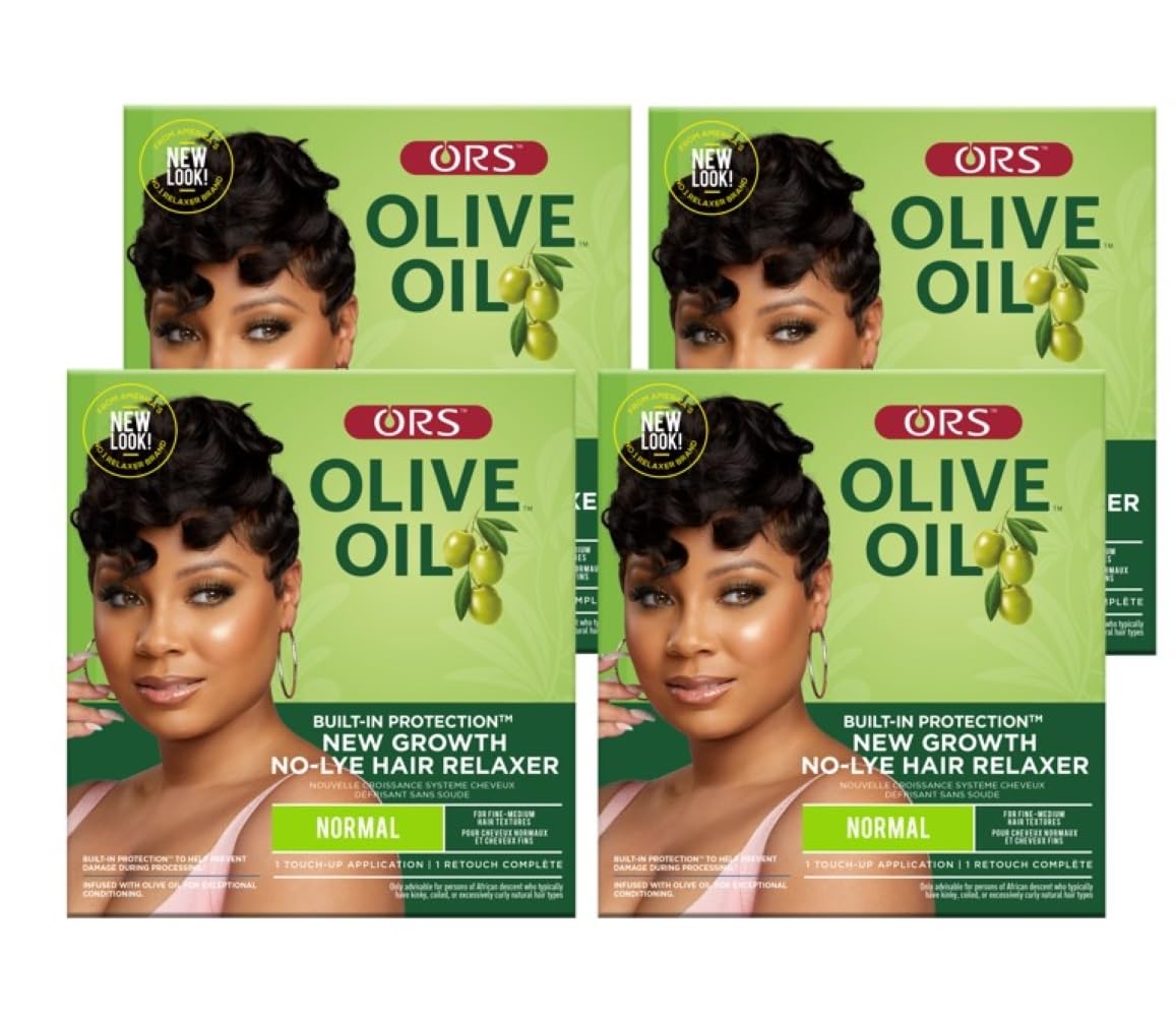 ORS Olive Oil Built-In Protection New Growth No-Lye Relaxer, Normal Strength (Pack of 4)