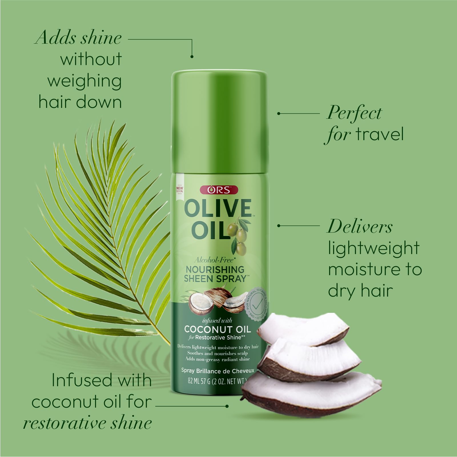 ORS Olive Oil Nourishing Sheen Spray with Coconut Oil – Restorative Shine, Travel Size (Pack of 2)