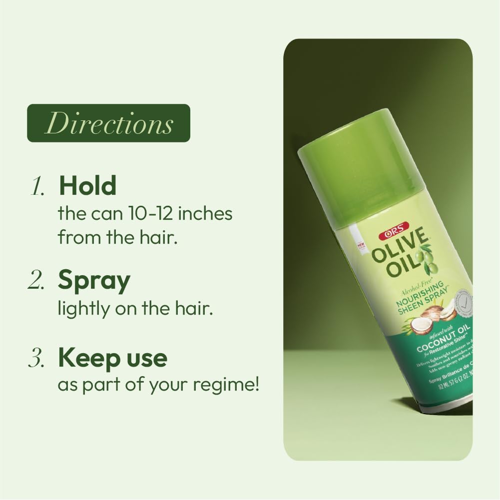 ORS Olive Oil Nourishing Sheen Spray with Coconut Oil – Restorative Shine, Travel Size (Pack of 2)