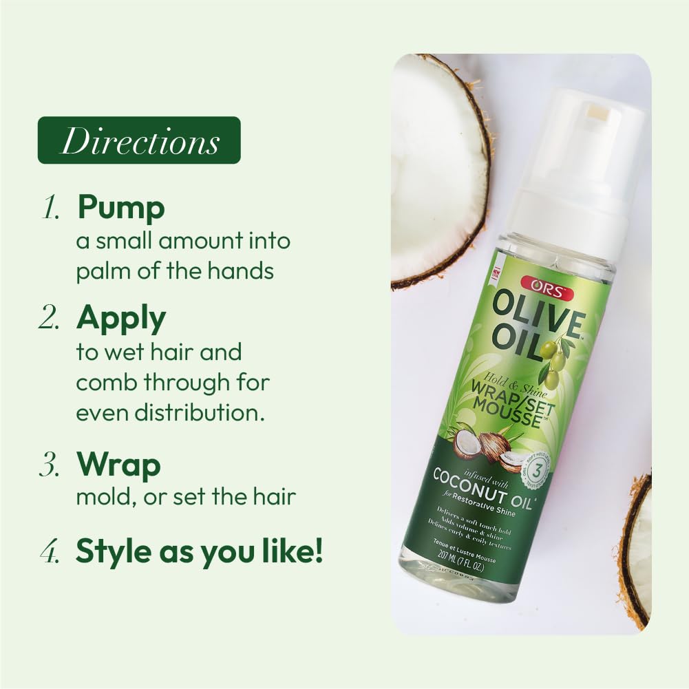 ORS Olive Oil Wrap Set Mousse – Hold & Shine, Coconut Oil, 2x7 oz