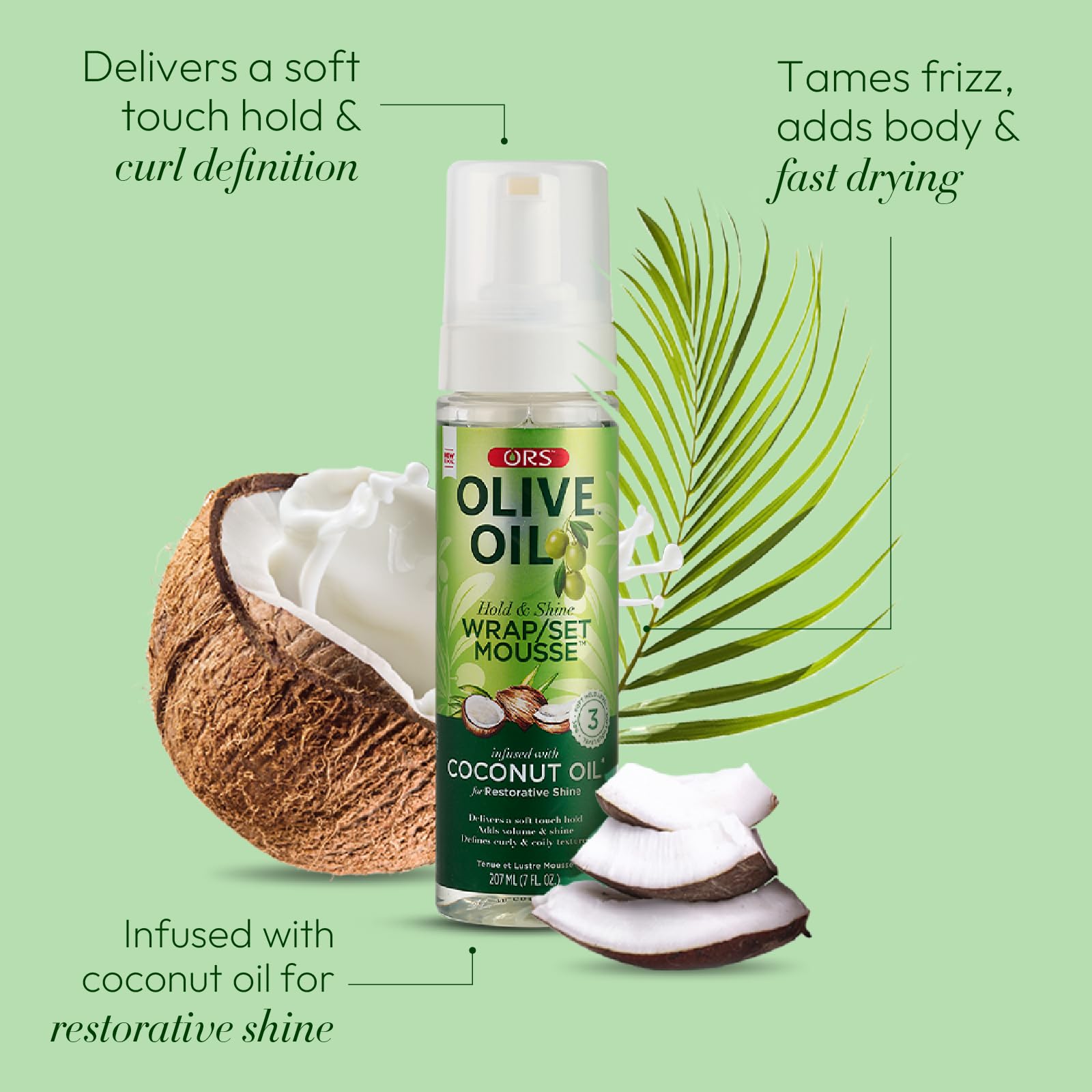 ORS Olive Oil Wrap Set Mousse – Hold & Shine, Coconut Oil, 2x7 oz